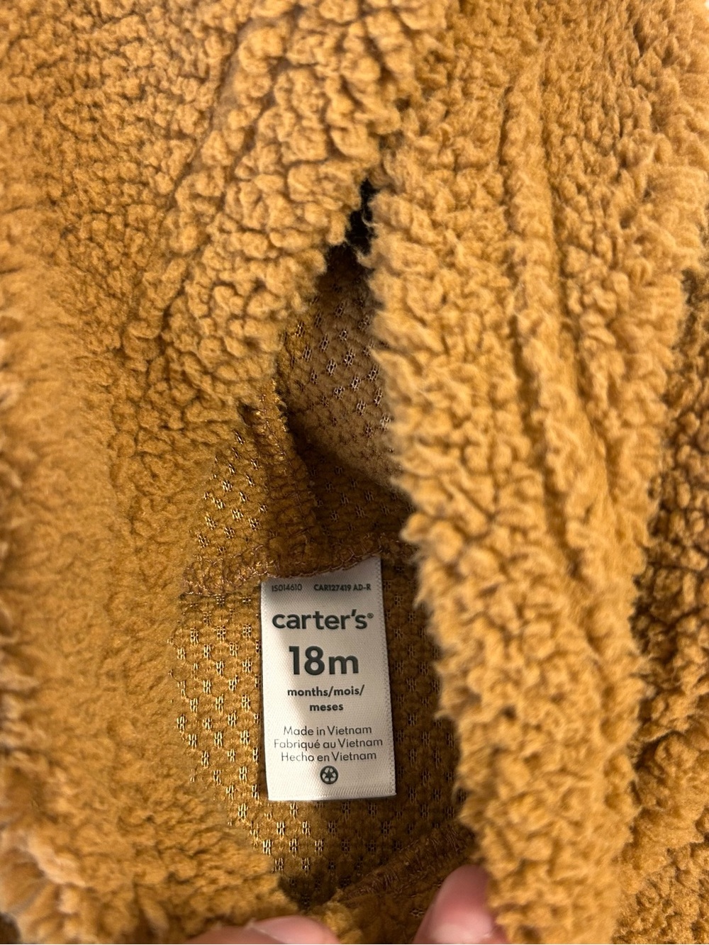 Carters Baby Boy Pull Over Hooded Sweater Size 18 Months Brown Bear - Picture 3 of 5